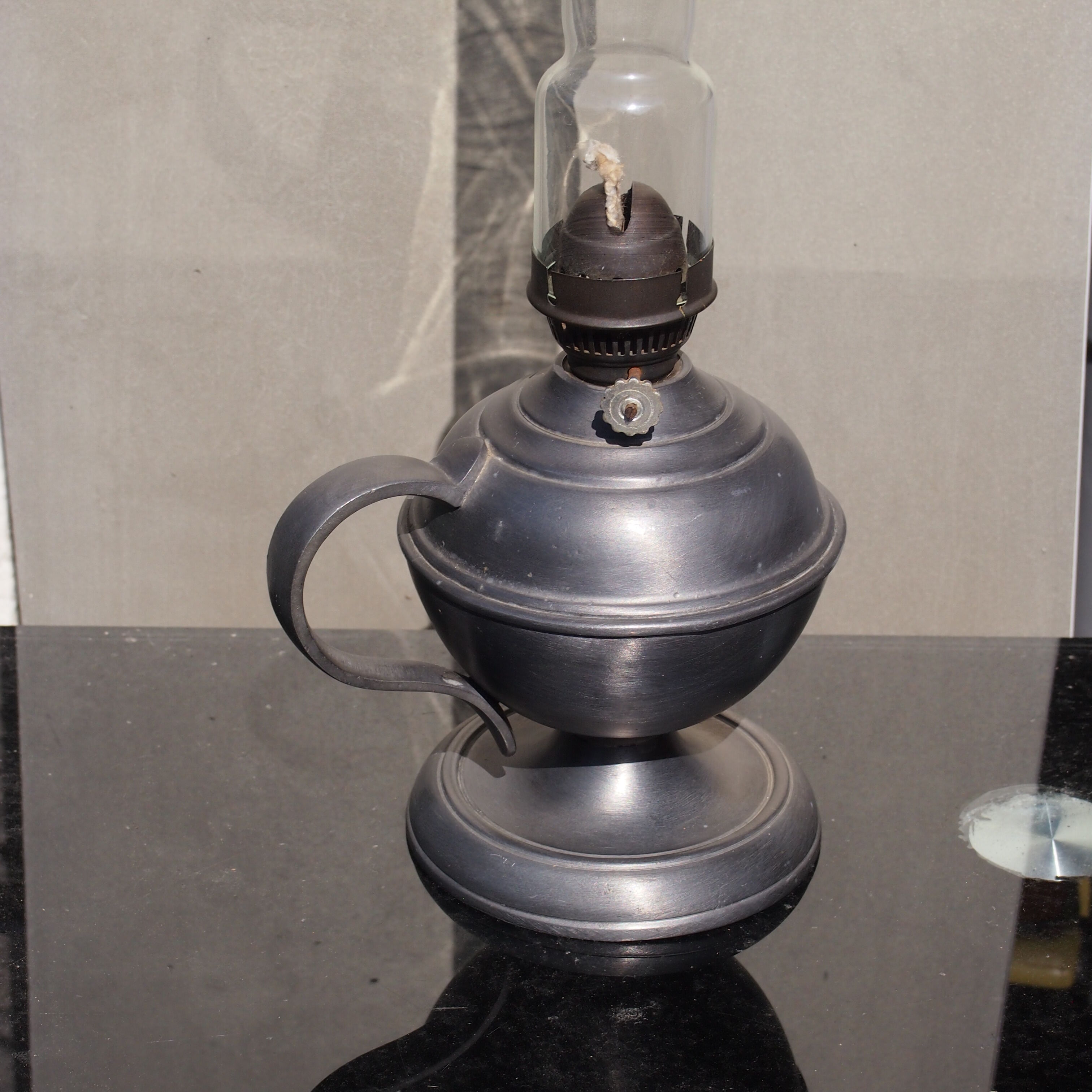 Vintage pewter oil lamp