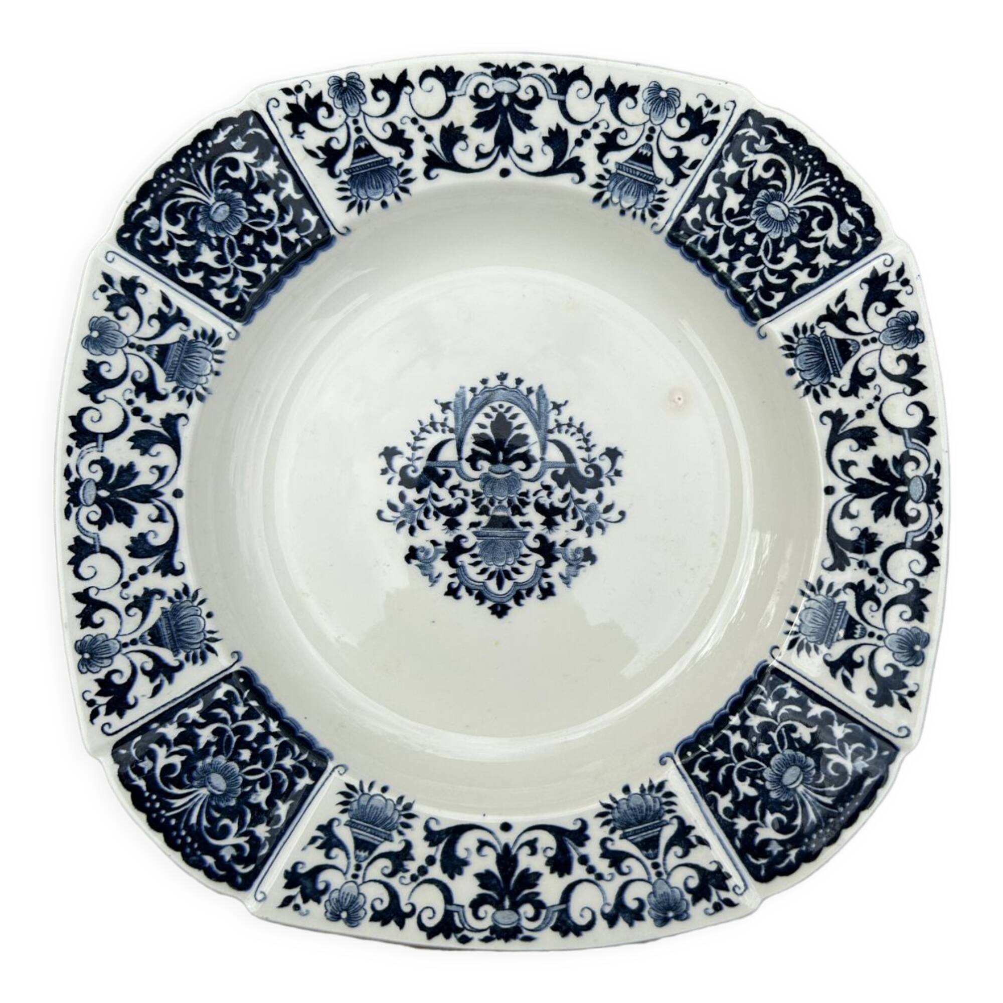 Blue square dish or Gien blue ibis