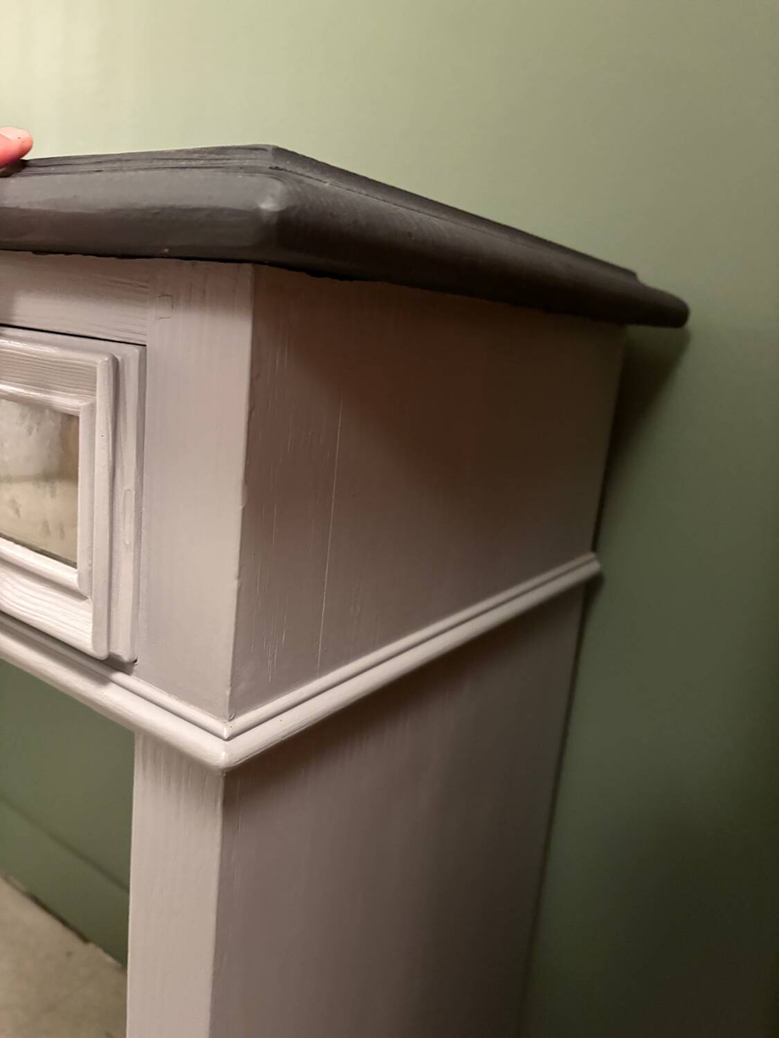 Superb matte black console with a natural top.