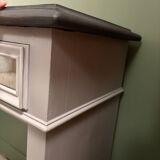 Superb matte black console with a natural top.