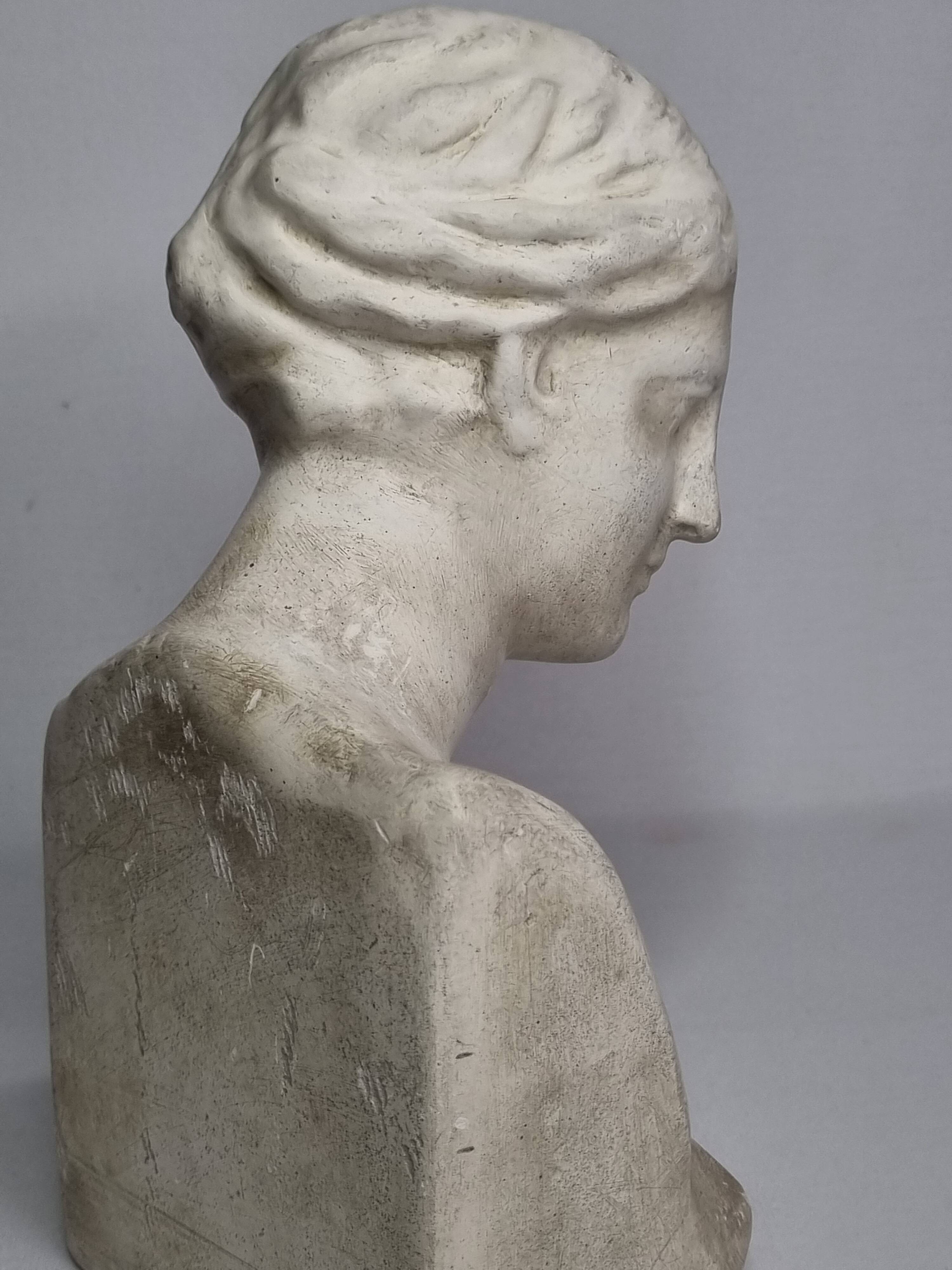 Antique goddess bust in patinated plaster, old, 27 cm