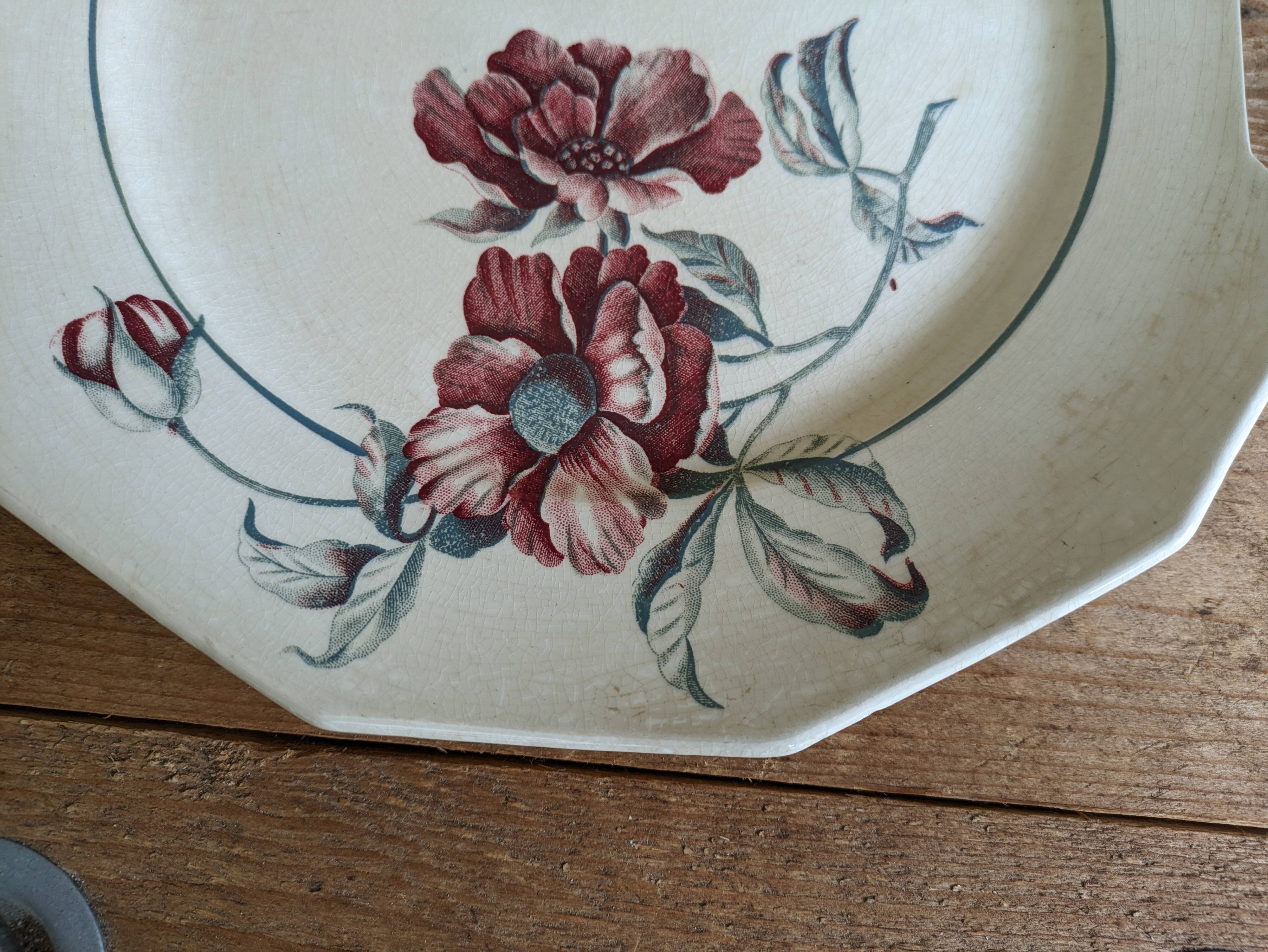 Plate with handles, Saint Amand ceramic serving dish, Simone model