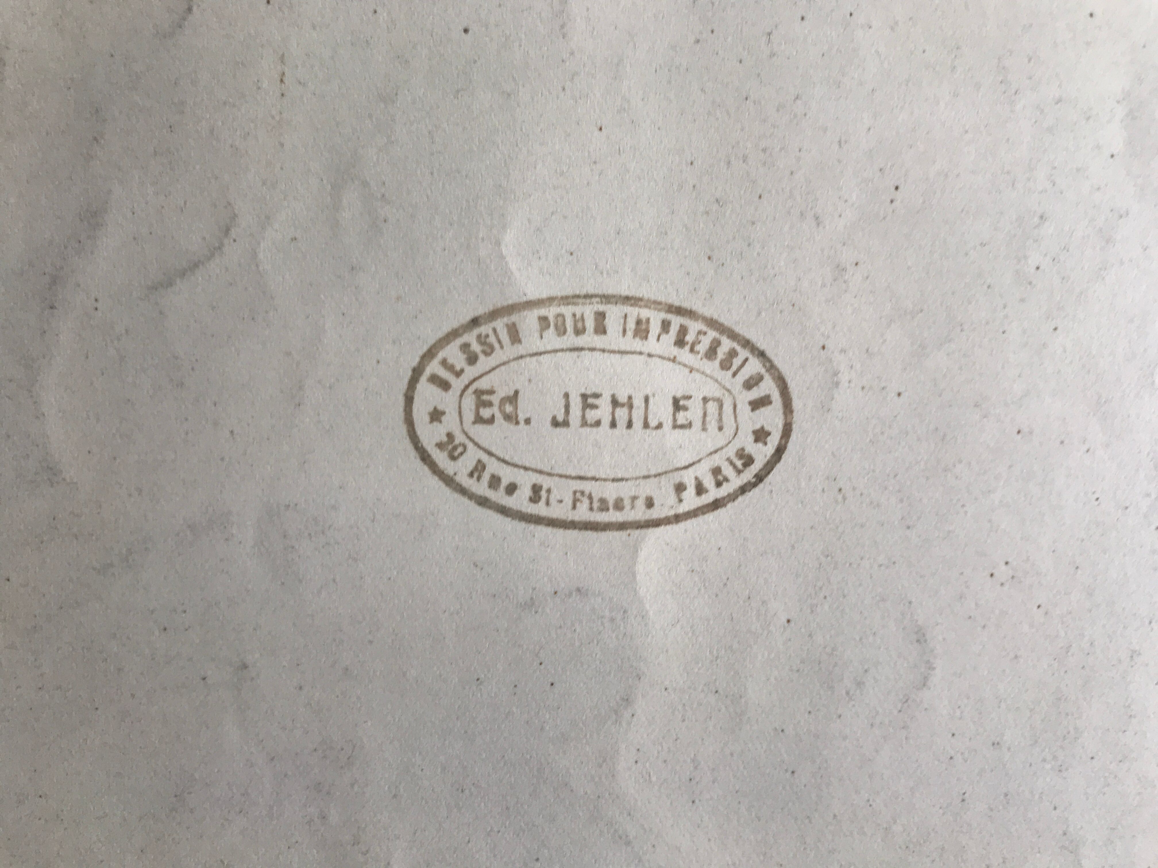 Original gouache on paper from Editions JEHLEM, floral decoration (purple), twentieth century, Paris