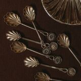 Set of six Portuguese sterling silver teaspoons with r decoration