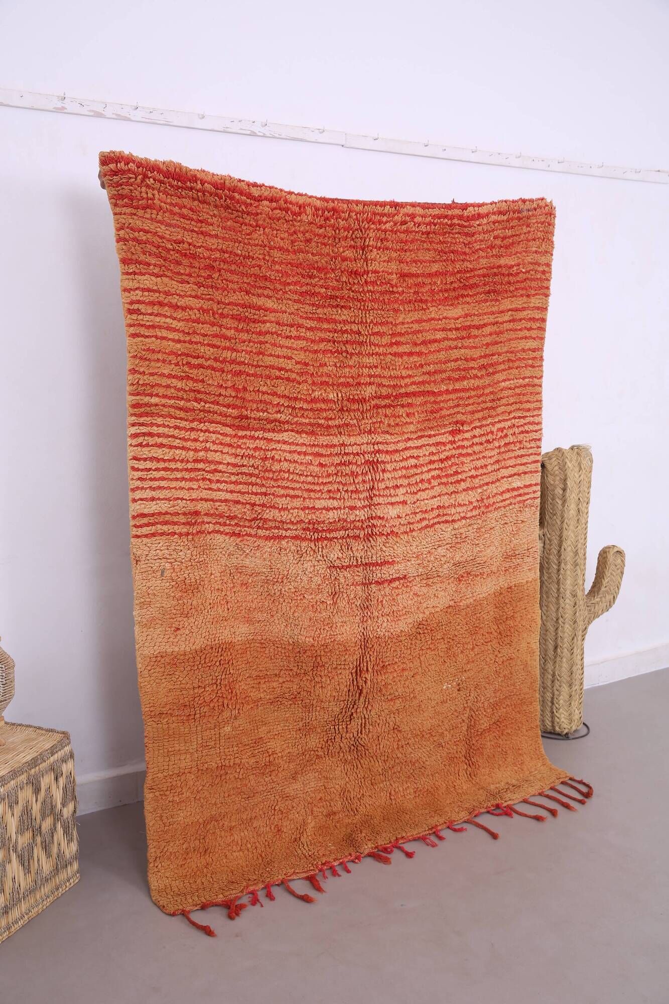 Orange Vintage Moroccan Rug 139 x 190 cm - Berber Rug - Handmade Wool Rug