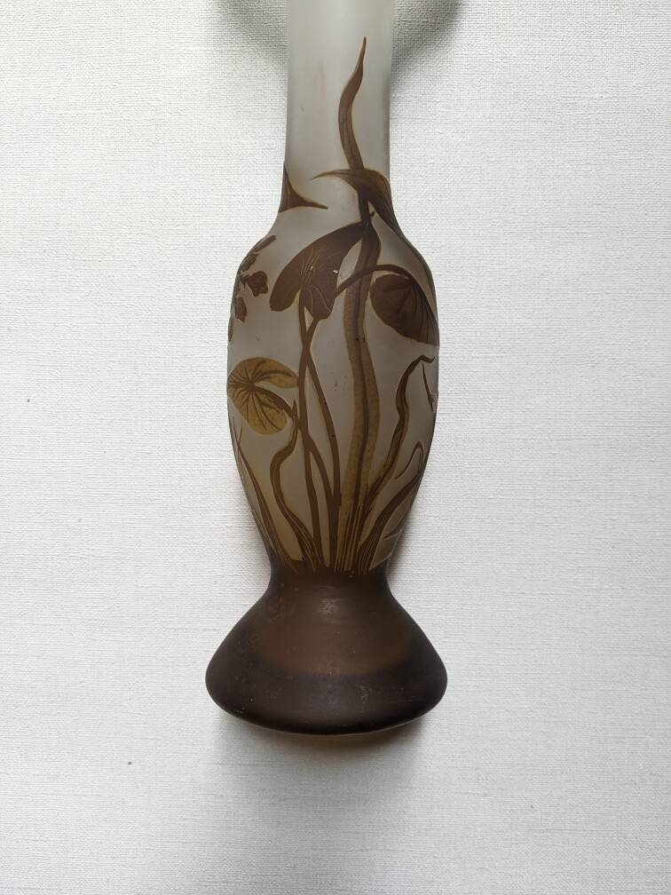 Art Deco glass paste vase signed Macau, Gallé inspiration, plant decoration