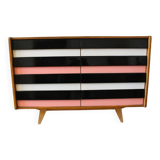 Enfilade U453 in wood by Jiří Jiroutek — lacquered black, white, and pink façades, 1960s