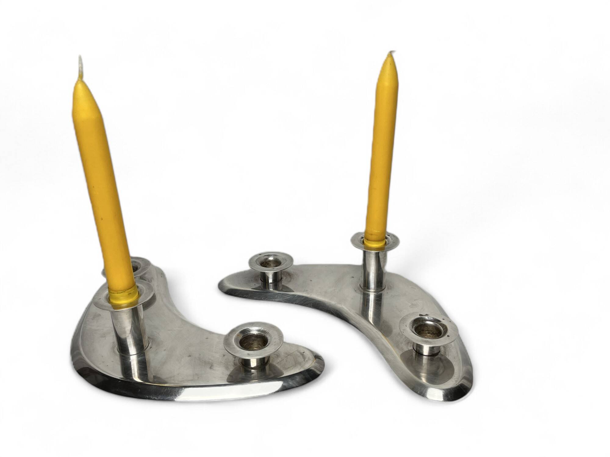Ercuis, pair of 20th century silver-plated boomerang candlesticks