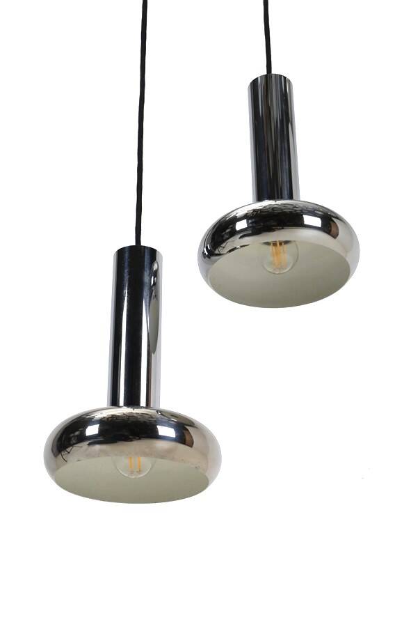 Space Age chrome pendant lamps / Mid-century modern design / 1960s / 1970s / Set of 2