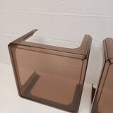 Pair of vintage 70s smoked plexiglass coffee tables by Prisunic