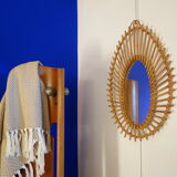Free-form sun mirror in 60s rattan