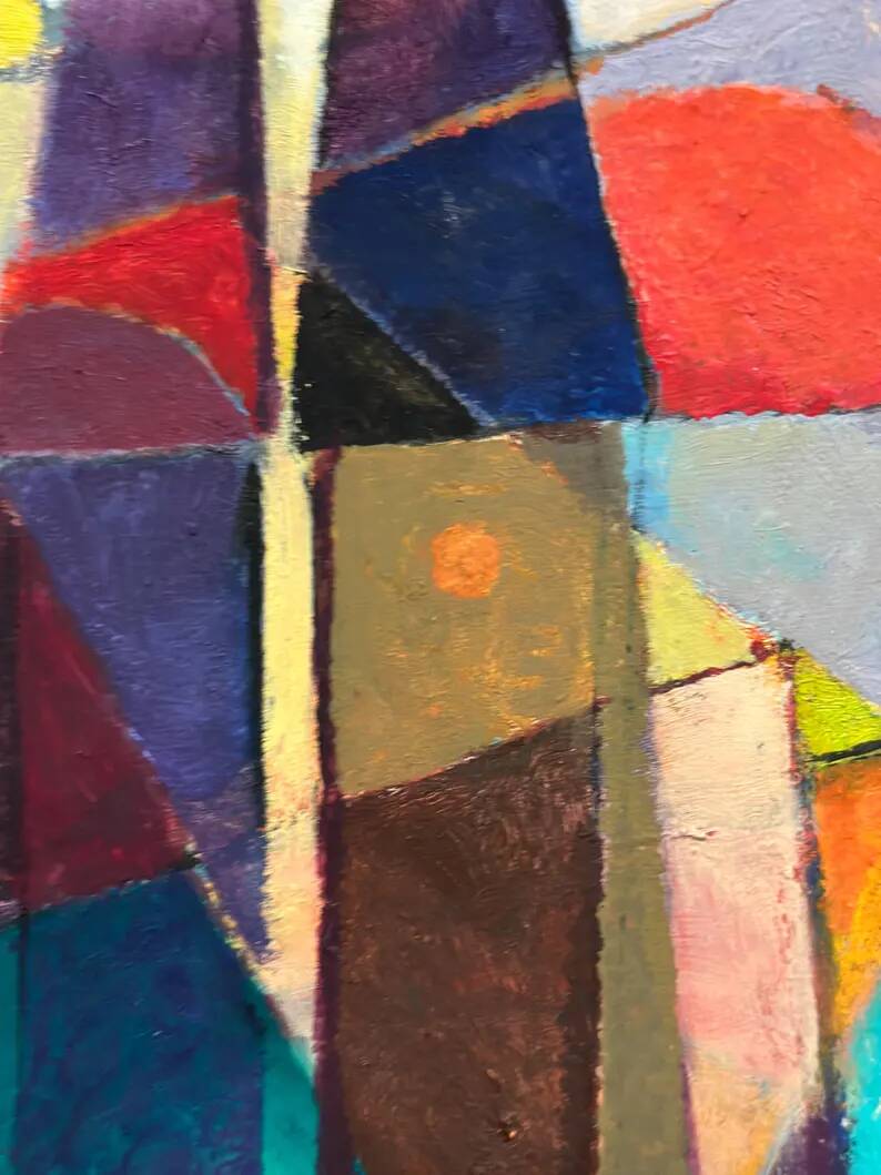 Oil on Swedish panel – 'Geometric Composition' by Stellan Widholm – Signed – vintage and framed – 35 × 32 × 5 cm