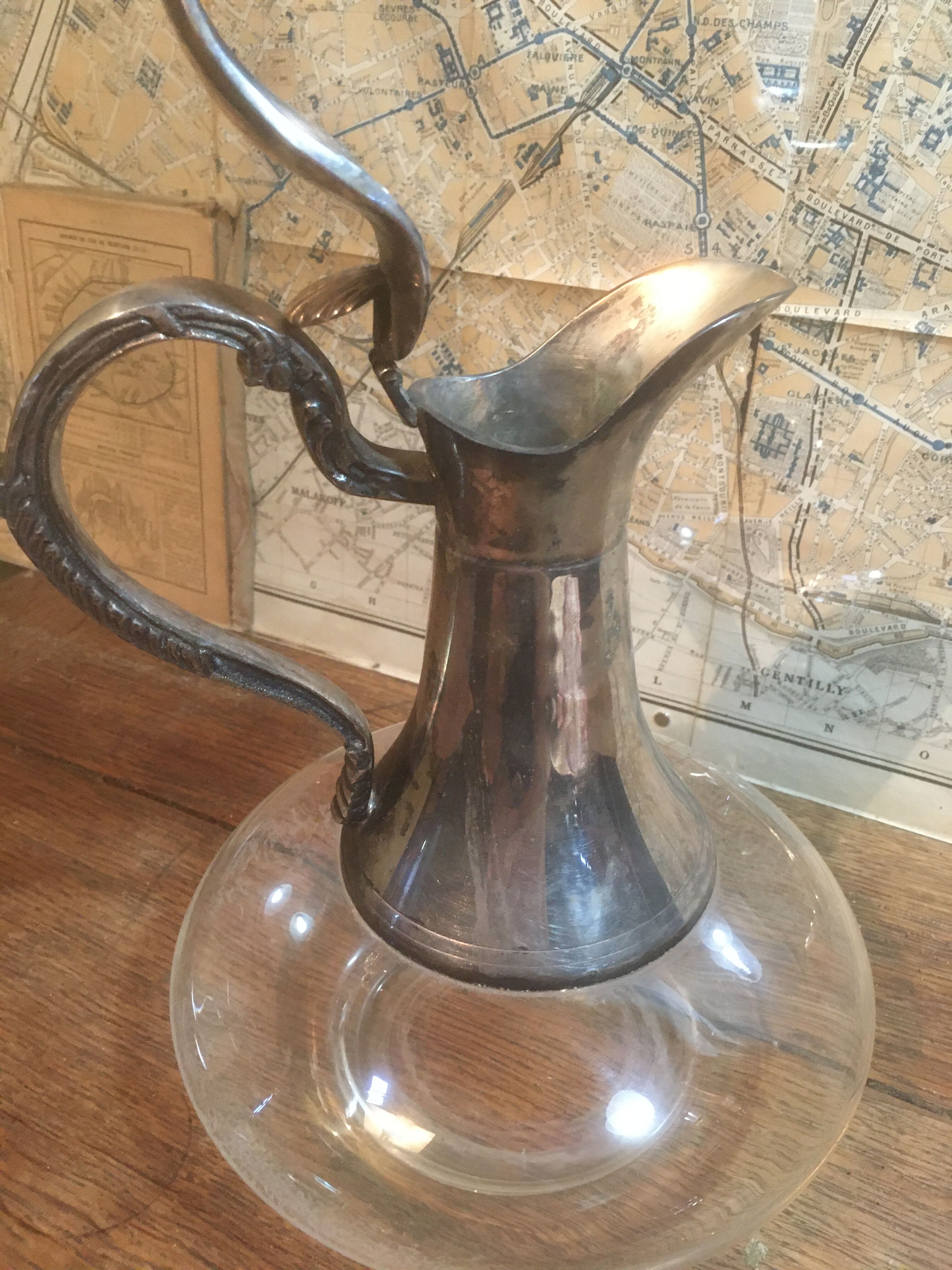Glass and silver metal ewer