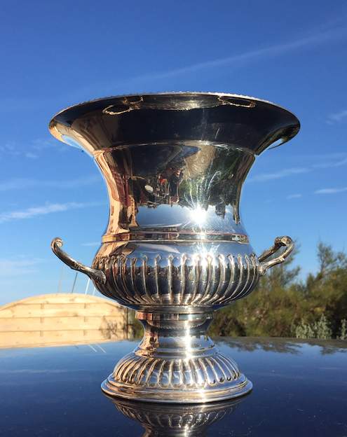 Refresher, silver metal champagne bucket, Medici vase shape