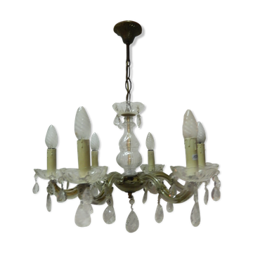 Lustre à pampilles en verre taillé 6 lumières