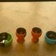 Set of two coquetiers and two caquelons in vintage 1950 two-tone ceramic