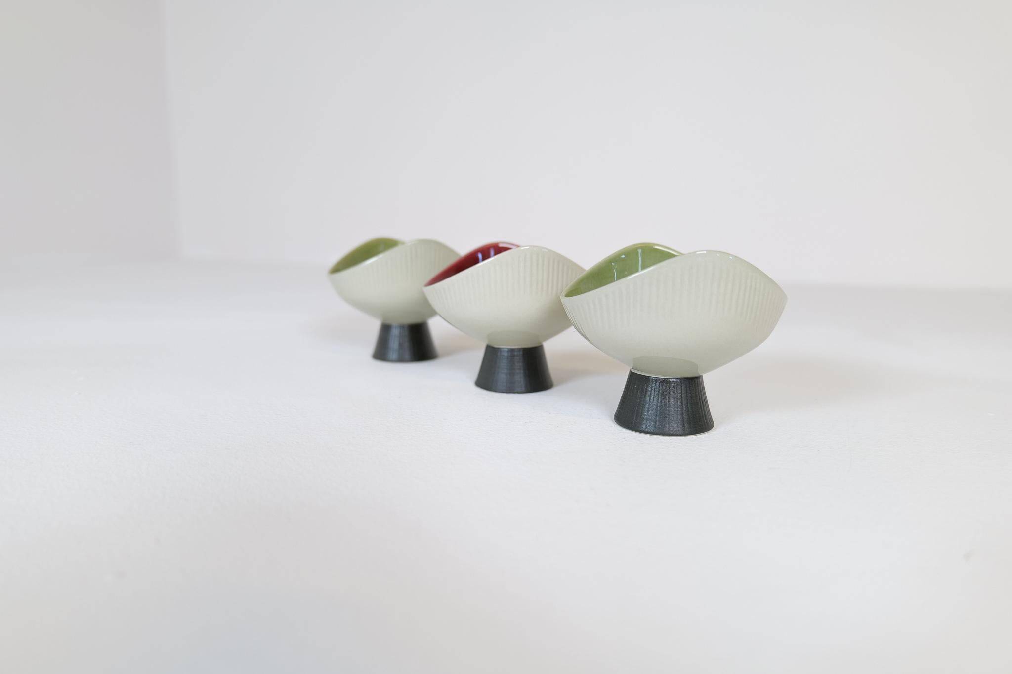 Mid-century modern set of 3 Bahia bowls by Carl-Harry Stålhane, Rörstrand, Sweden.