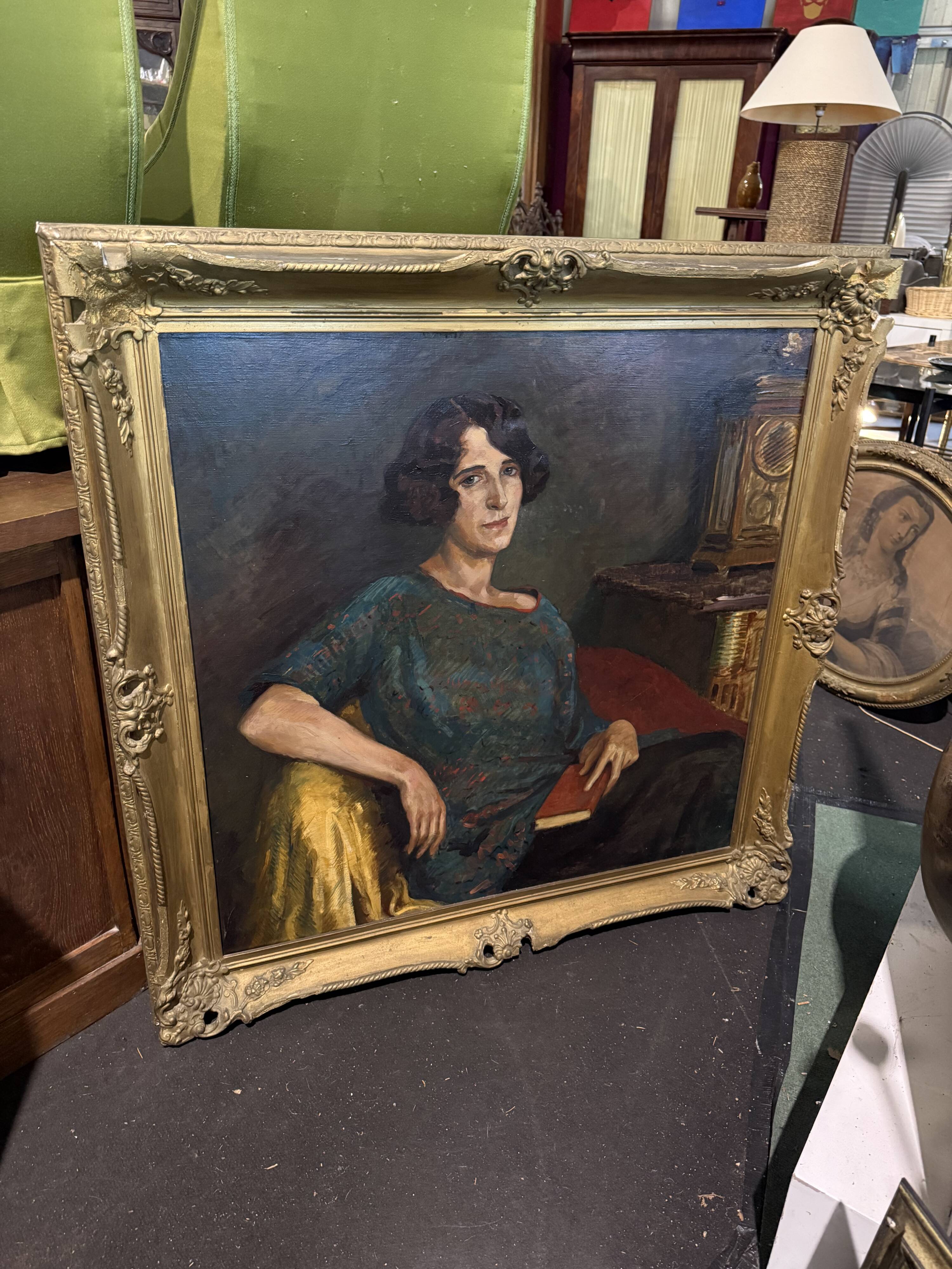 Oil painting portrait on canvas from the 19th century.