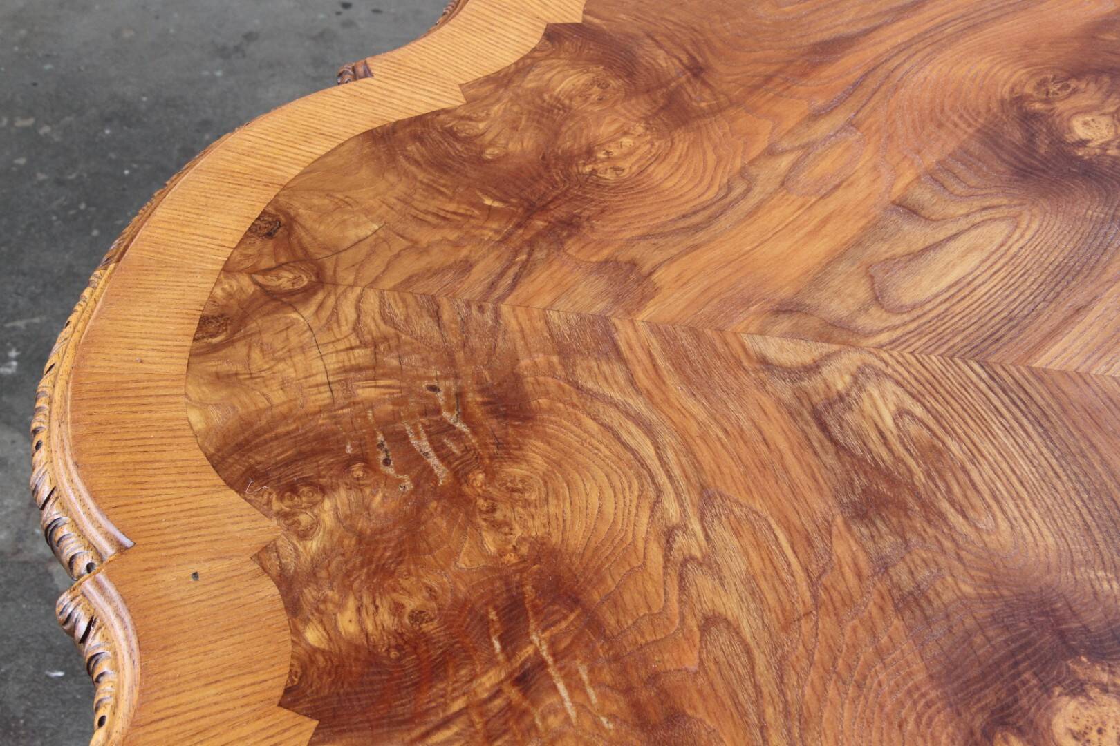 Vintage Figured Burr Walnut Pie Crust Coffee Table, 1920s