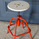 Screw stool red ironwork 1960 wooden seat