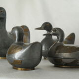 Set of vintage tin and brass duck boxes