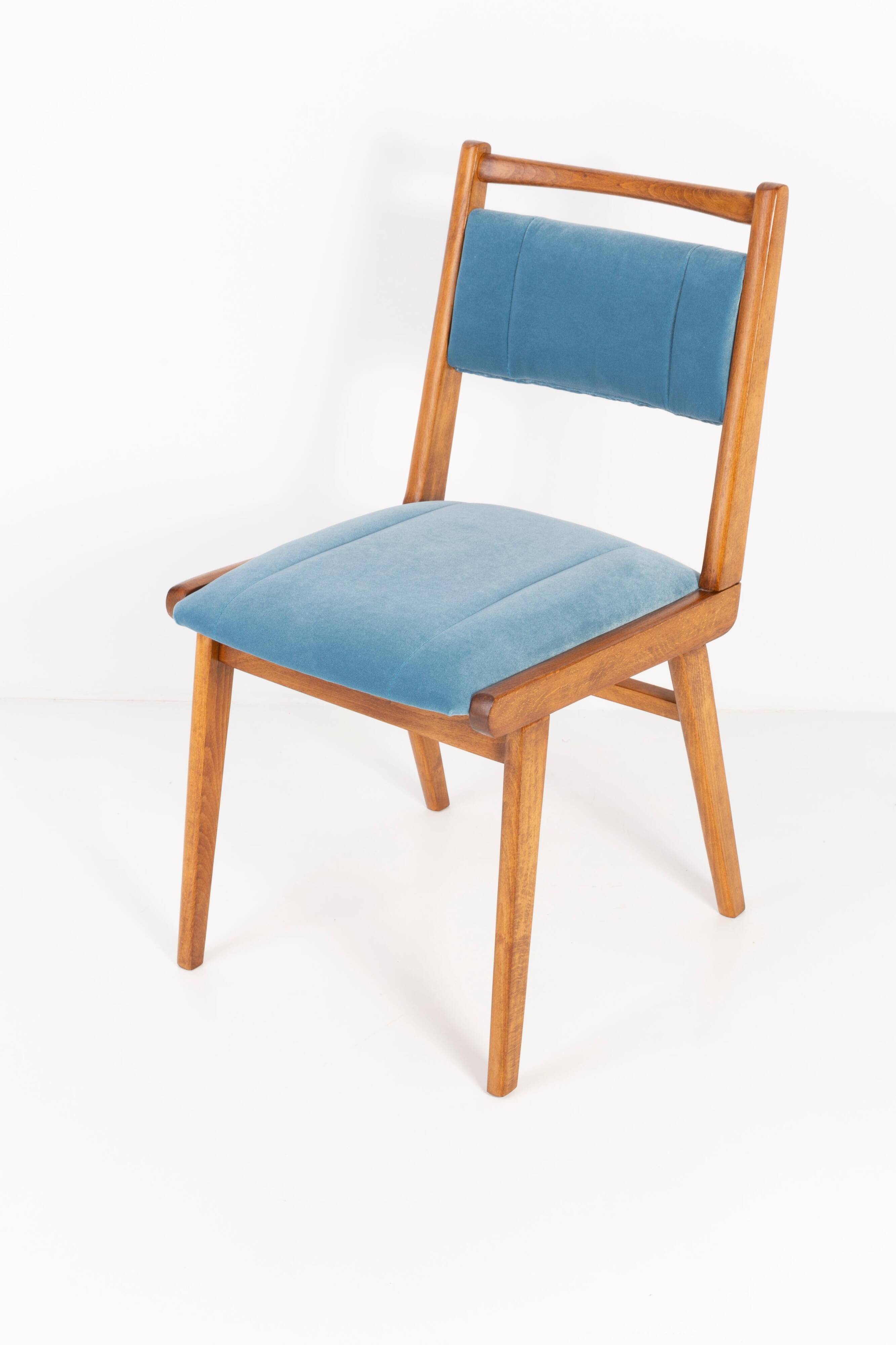 Vintage light blue velvet chair, mid-century, Europe, 1960s.