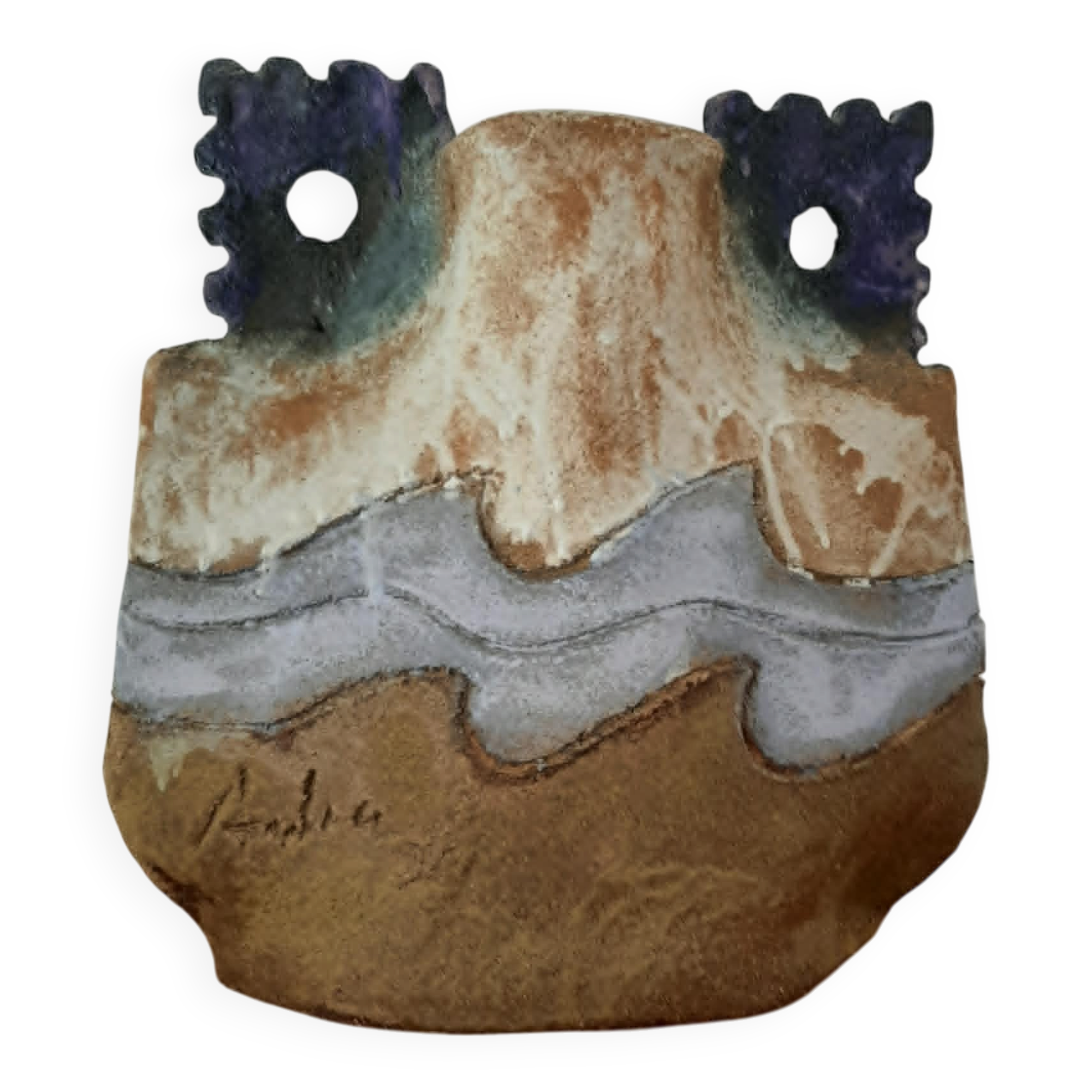 Poterie forme carre signee/ evocation d une vague