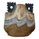 Square shaped pottery signed / evocation of a wave
