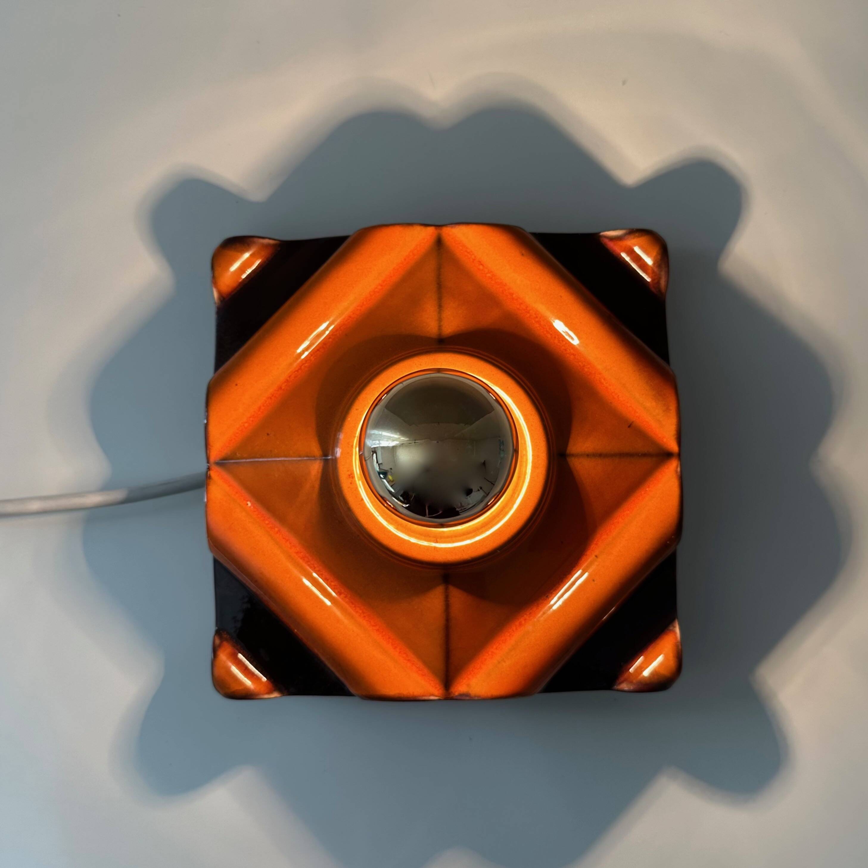 Vintage wall lamp PAN ceramic, 70's wall lamp orange, Pop Art