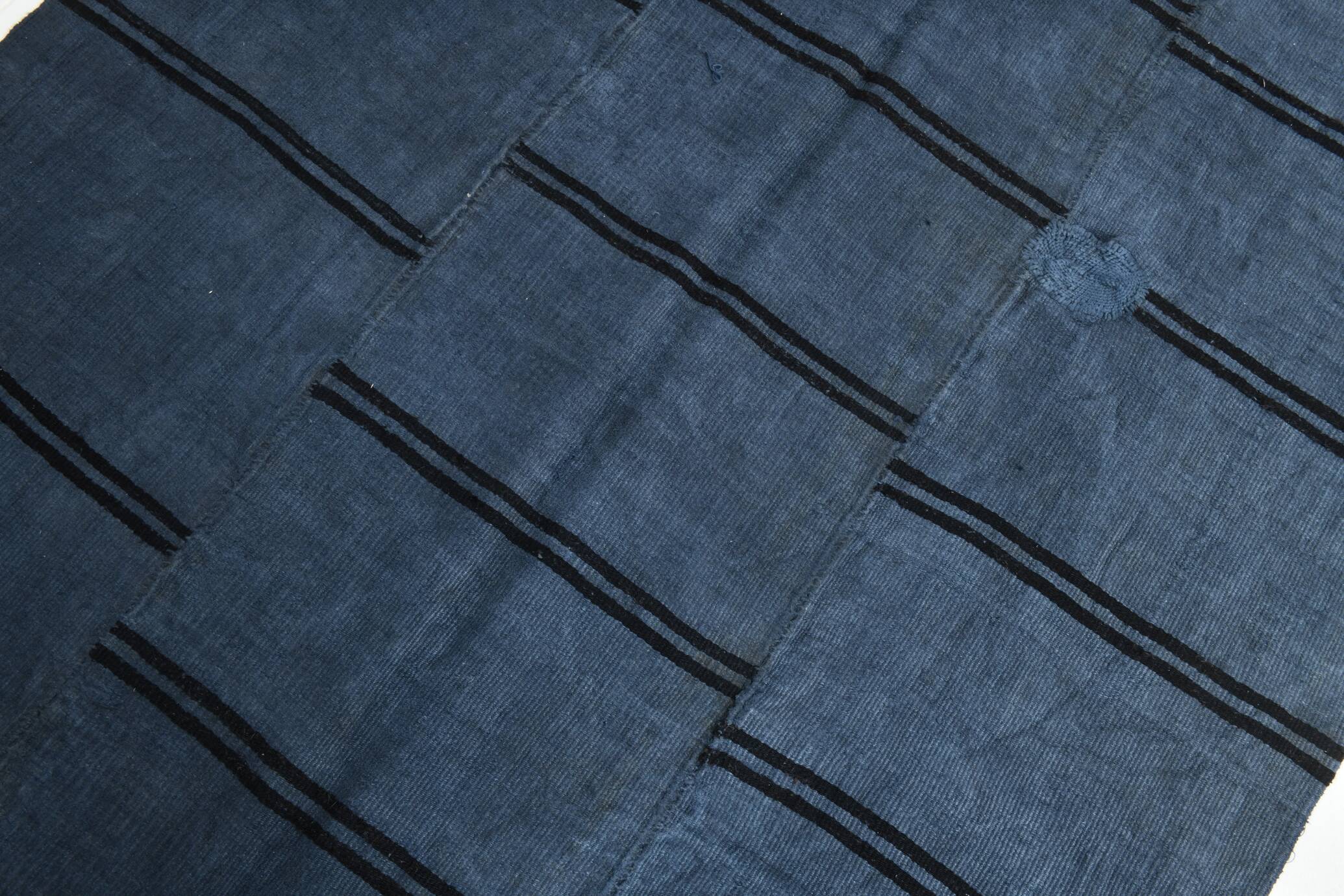Blue & Black Striped Kilim Rug, 163x237Cm