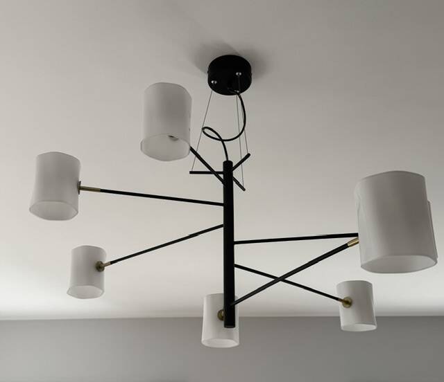 Seyvaa Large Suspension by Avionstudio – opaline glass, brass and black steel