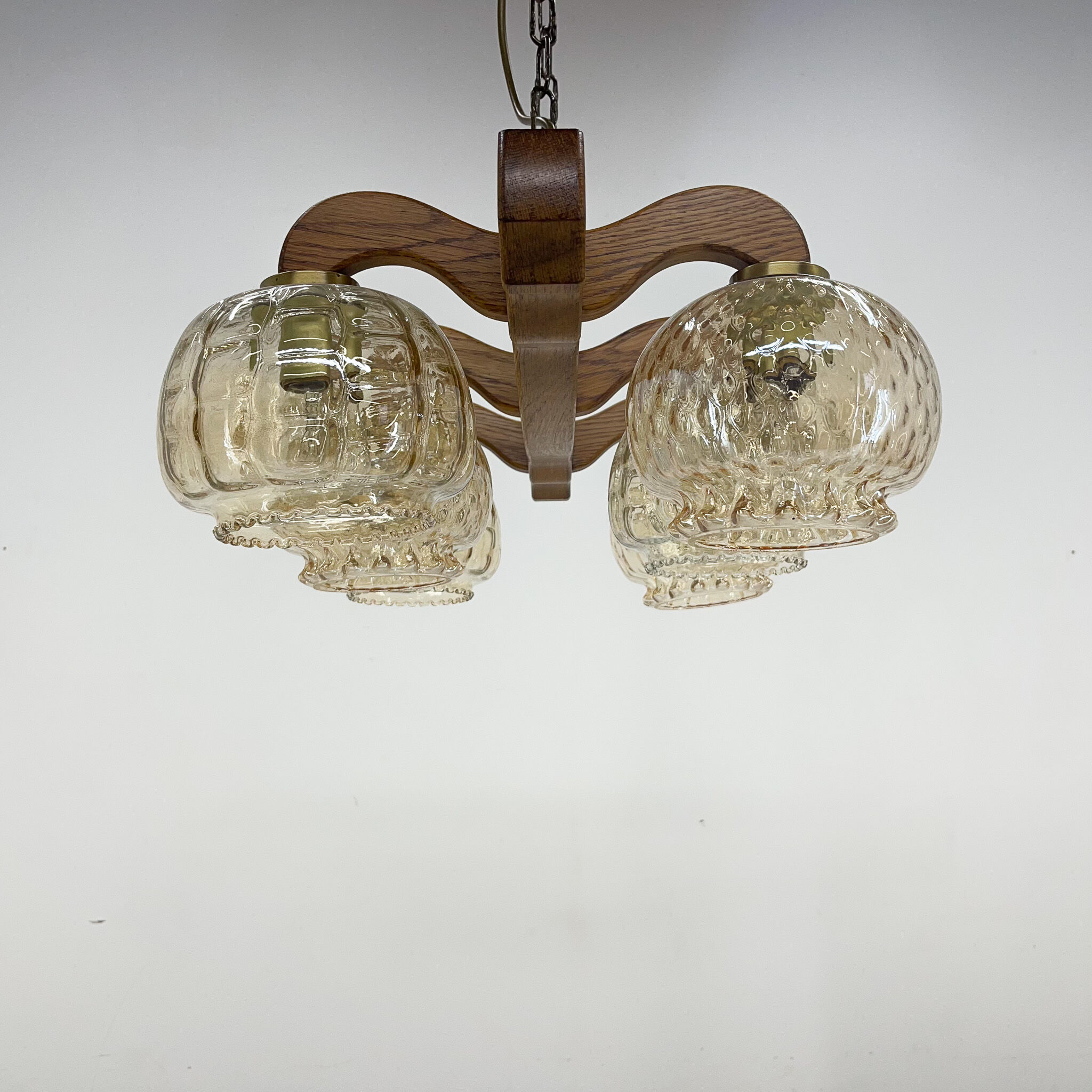 1970's wood & glass chandelier, czechoslovakia