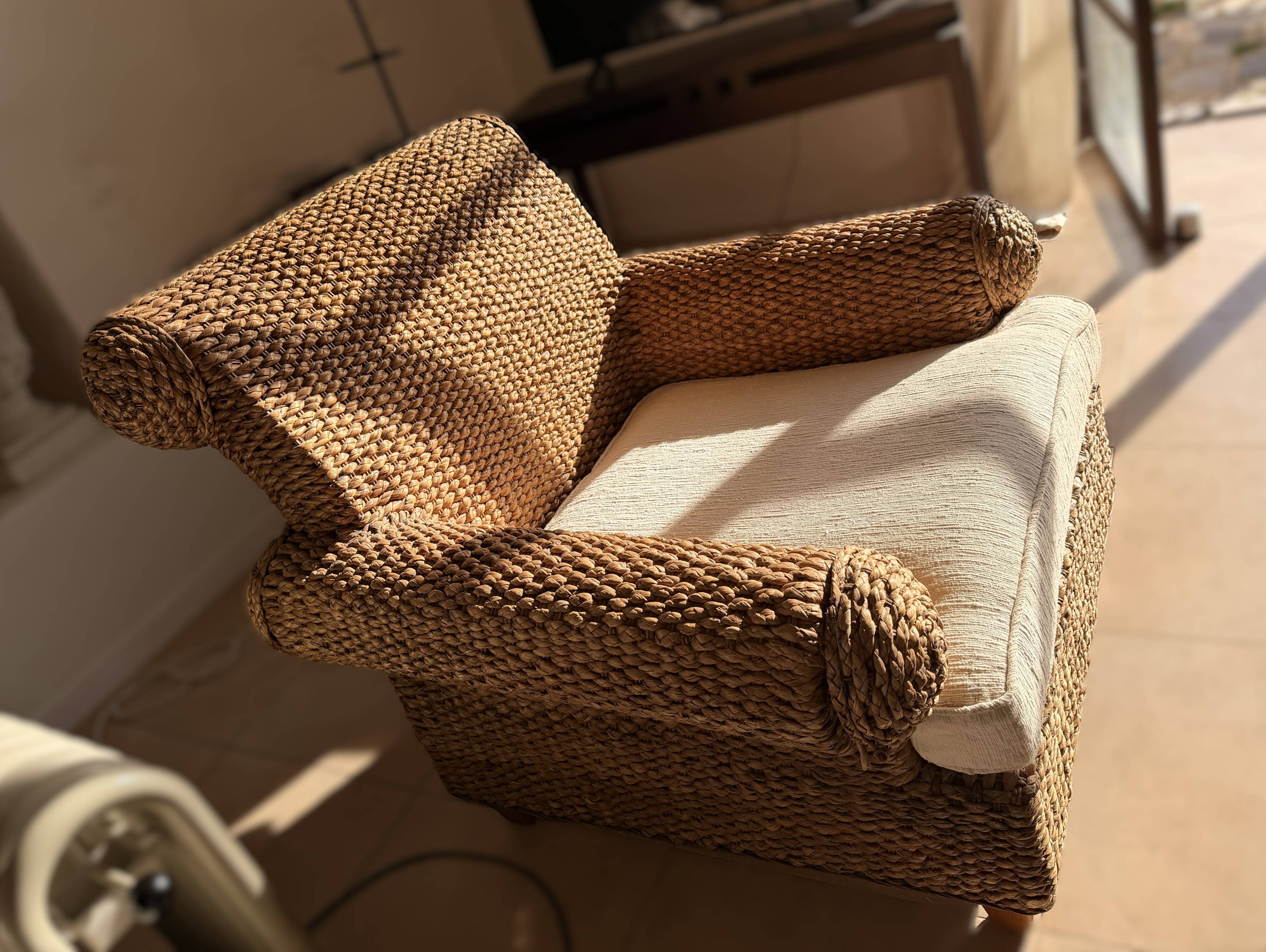 Fauteuil d’exception en jacinthe d’eau – coloris antique – pièce rare