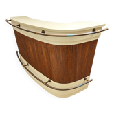 Bar comptoir arrondi bois et laiton avec plateau verre – 180 cm