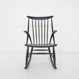 Rocking-chair en bois noir par Illum Wikkelso pour Niels Eilersen modèle IW3, Danemark 1958