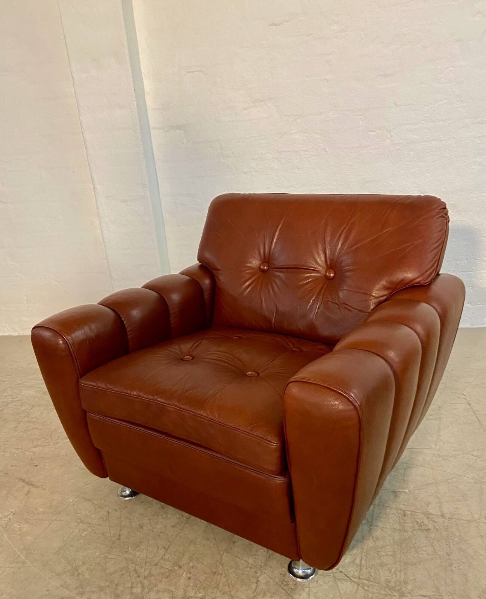 Vintage Danish mid-century Svend Skipper leather club chair 1970s