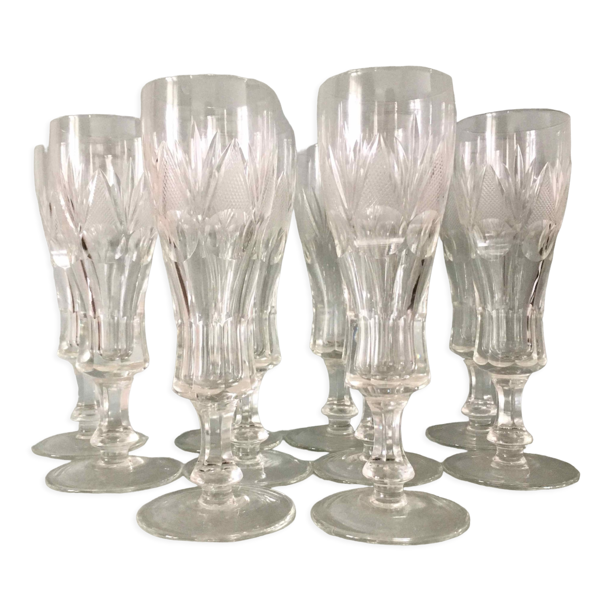 10 Bohemian flutes cut crystal