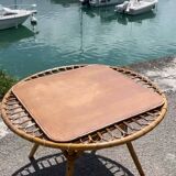 Table basse trampoline en rotin. Travail français. Circa 1950/60