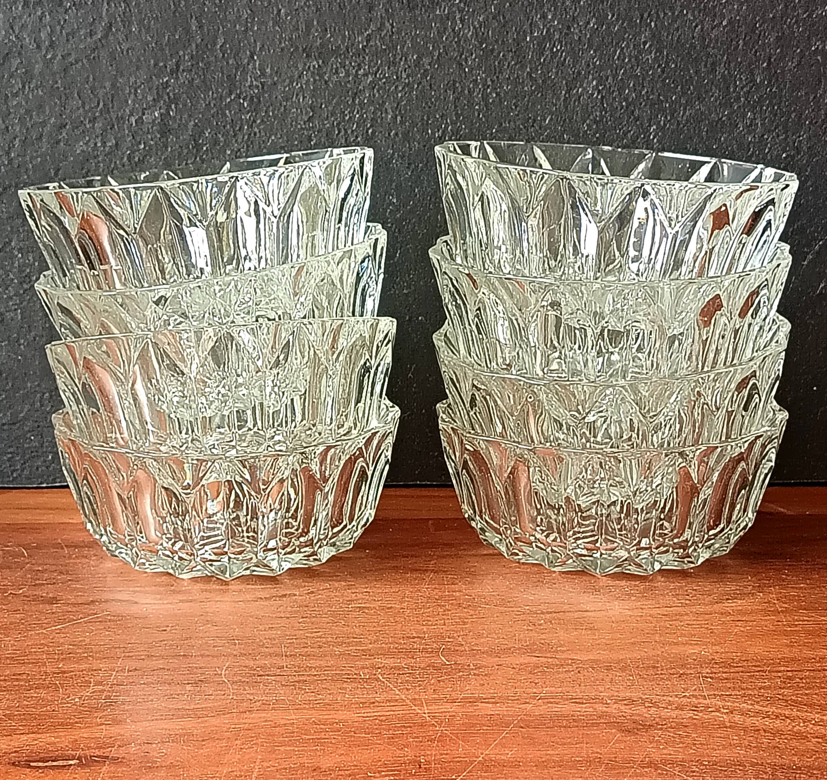 Transparent glass dessert service, vintage salad bowl France.