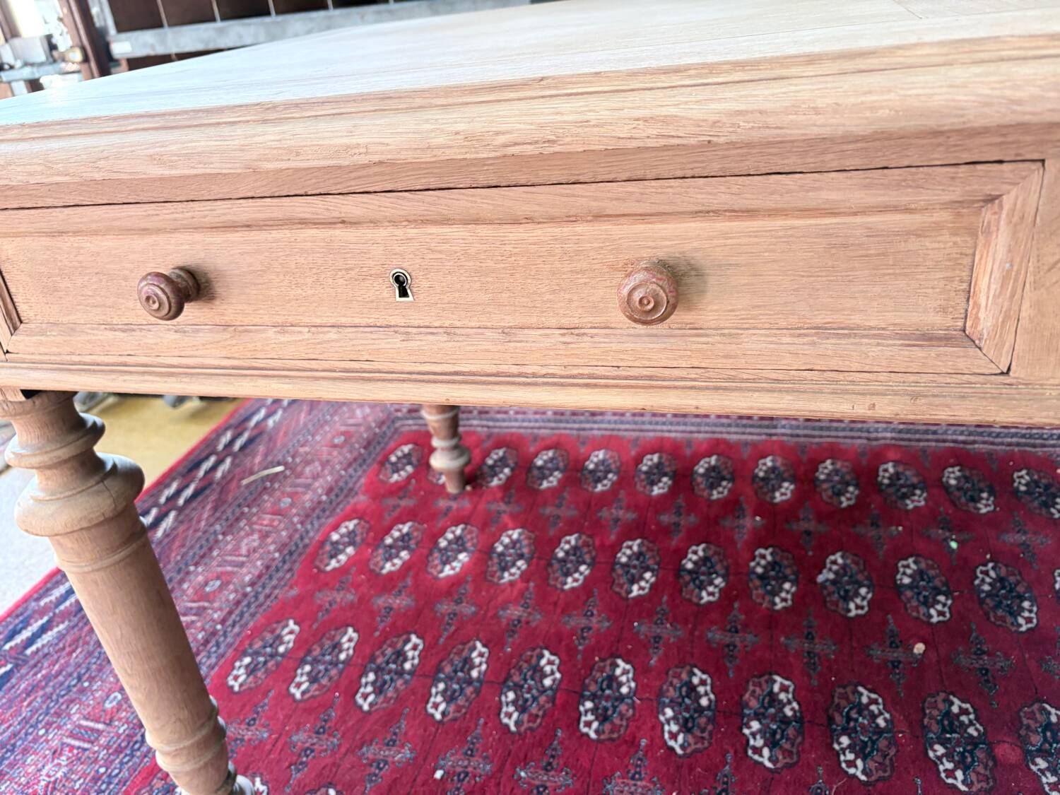 Large table / antique desk in chestnut – light patina