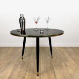 glass and wood tripod cocktail table from the 50s
