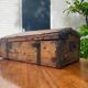 Antique French Wood Iron and Hide Handmade Wood Chest or Trunk