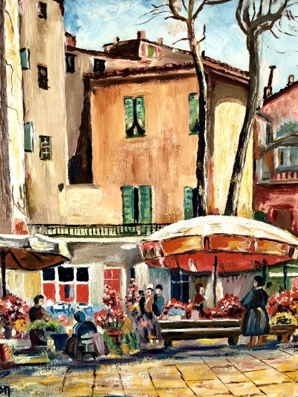 Tableau marché aux fleurs à Menton Henri Guillon