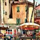 Tableau marché aux fleurs à Menton Henri Guillon