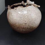 Grand Vase Boule architecturé en grès signé  Jacques Laroussinie La Borne Lerat?