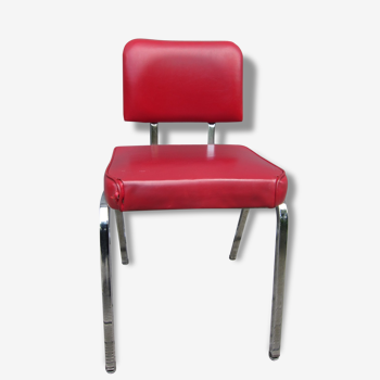 Chaise vintage skaï rouge pieds chromés