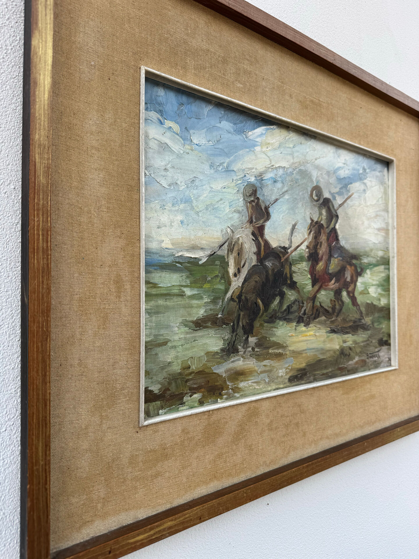 Tableau huile scène camarguaise 20ème