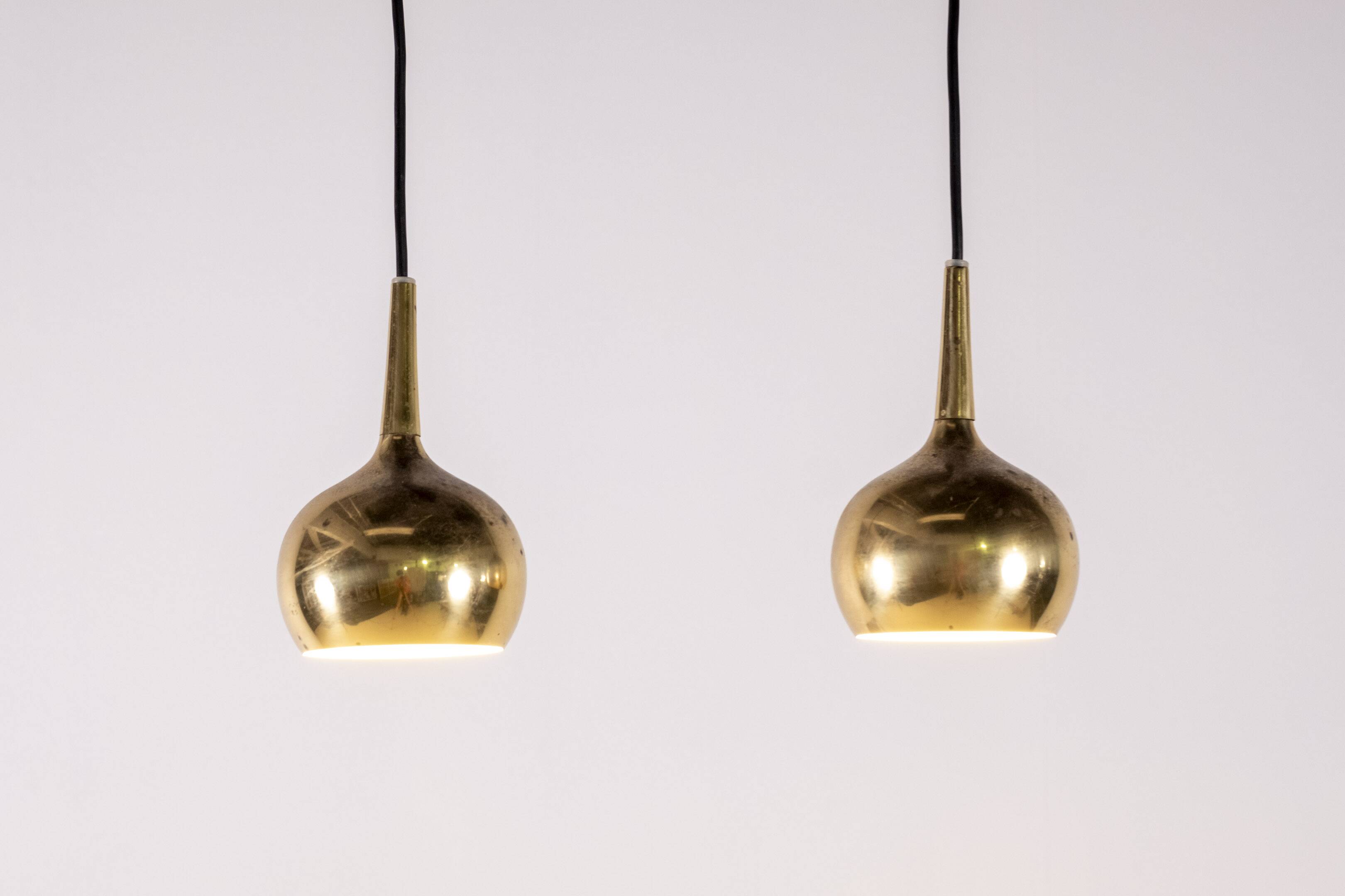 2x Hans Agne Jakobsson Brass Pendant Lamp, 1960s Sweden