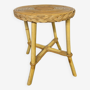 Petite table d'appoint en rotin vintage