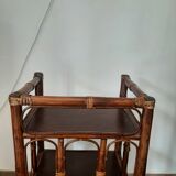 Vintage - set of 2 shelves of wooden floor, bamboo and rattan - 3 levels- retro 80s